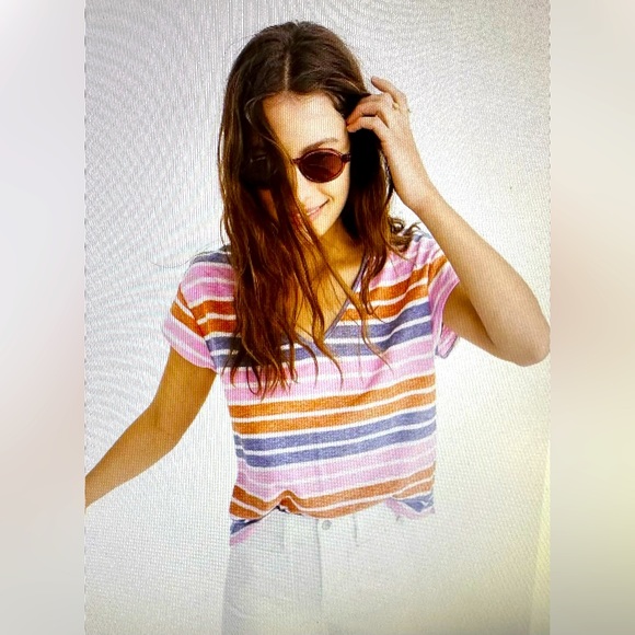 Madewell skyline, V-neck tee in Elliott stripe, size 2X, NWT - Picture 1 of 8